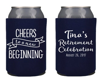 Custom Retirement Party Can Coolers, Beverage Insulators, Personalized Can Holder Favors, Personalized Retirement Gift KWE-04