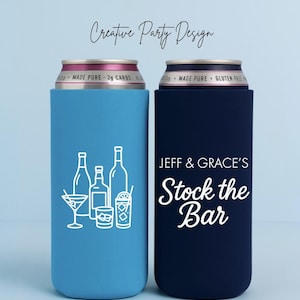 Custom Wedding Slim Can Coolers: Stock the bar couple&#39;s shower