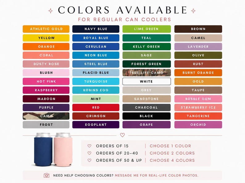the colors available for regular can coolers