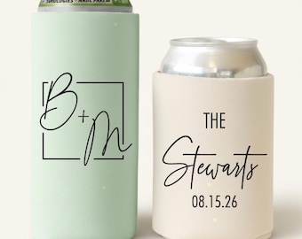 Slim & Regular Custom Wedding Can Coolers, Personalized Cozies, Monogrammed Wedding Favors