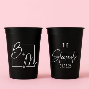 Custom Wedding Stadium Cups | Personalized Wedding Favors for Guests | Bulk Plastic Cups with Names and Date for Reception & Bar