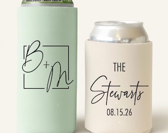 Slim & Regular Custom Wedding Can Coolers, Personalized Cozies, Monogrammed Wedding Favors