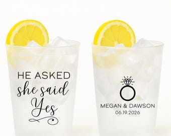 Custom Engagement Party Cups: Frosted Plastic, Personalized Design