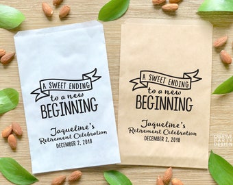 Retirement Favor Bags / Custom Retirement Party Treat Bags / A Sweet Ending to a New Beginning / Happy Retirement / BSE-11