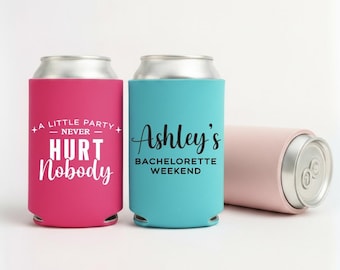 Personalized Bachelorette Can Cooler, Custom Bridesmaid Drink Sleeve, Bach Weekend Party Favor, Bridal Shower Gift, Wedding Drink Holder