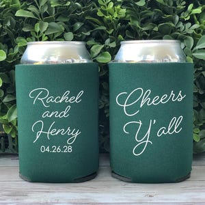 Custom Wedding Can Coolers, Cheers Y'all, Wedding Reception Favor, Wedding Party Gift, Beverage Insulator, Drink Huggies WED-056