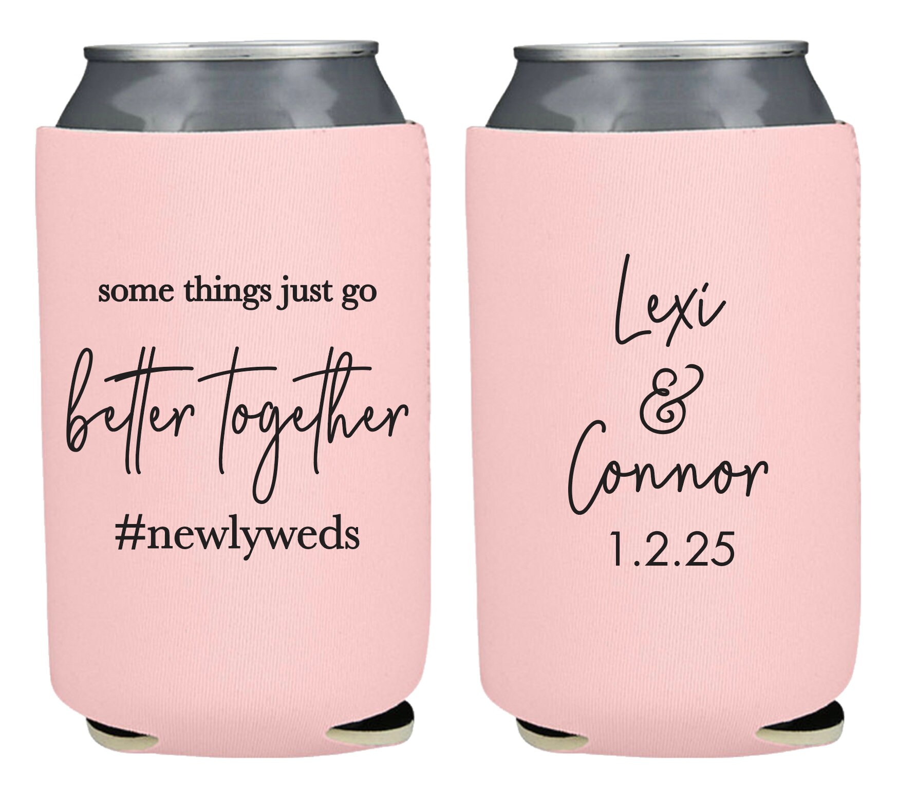 NEOPRENE Custom Wedding Can Coolers, Better Together Personalized Dri…