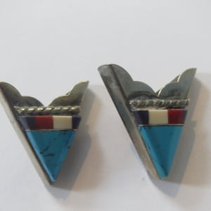 Turquoise Collar Tips-Vintage Small Sterling Silver Turquoise MOP Onyx Coral Inlay Navajo Collar Tips Points IC Lot 50