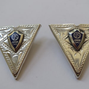 Commerce Collar Tips, Vintage Sterling Silver Hand Engraved US Junior C o C Chamber of Commerce Collar Tips IC Lot 11