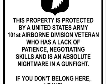 Property Protected by protected 101st army 8" x 12" Aluminum Metal Sign