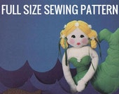 Instant PDF Digital Download Vintage Full Size Sewing Pattern 16 quot Mermaid Soft Body Cloth Doll with Sea Shell Pillows or Cushions 11-13 quot
