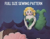 Instant PDF Digital Download Vintage Full Size Sewing Pattern 16 quot Mermaid Soft Body Cloth Doll with Sea Shell Pillows or Cushions 11-13 quot