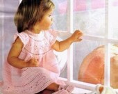 Instant PDF Download Vintage Crochet Pattern to make a Baby Girl 39 s Short Sleeve Lace Yoke Party or Best Dress Lacy Shoes 3-24 months