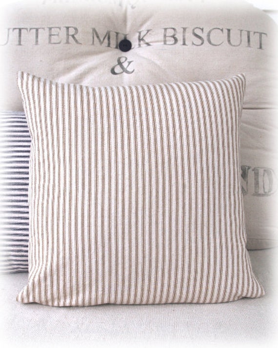 Items similar to Striped Pillow Cover, Beige, Ticking Stripe, Throw