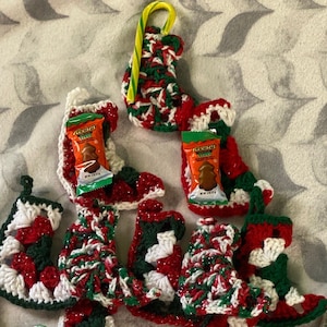 Granny Square Mini Christmas Stockings - Perfect for Ornaments, gifts, treat bags, and more