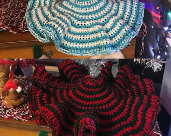 Handmade Crochet Mini Christmas Tree Skirt Ruffled or Flat - both options available!