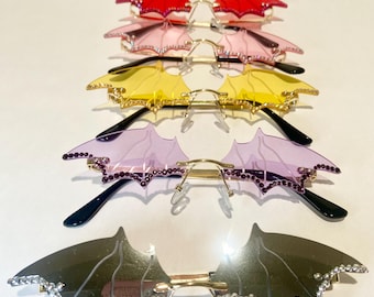 Gafas de sol de ala de murciélago: gafas sin montura con cristales de imitación