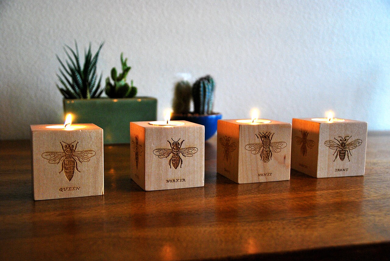 Bee Candle Holders Set of 4 Tealight Holder Set Bee Lover Etsy
