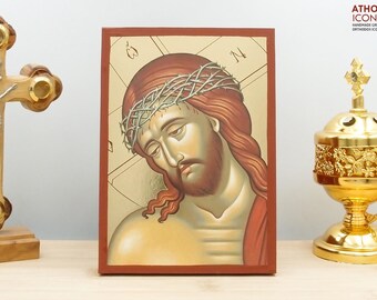 Jesus Christ the Bridegroom "Nymfios" Icon Handmade Greek Orthodox Byzantine Gold Foil Wooden Wall Art Christian Religious Gift Home Decor