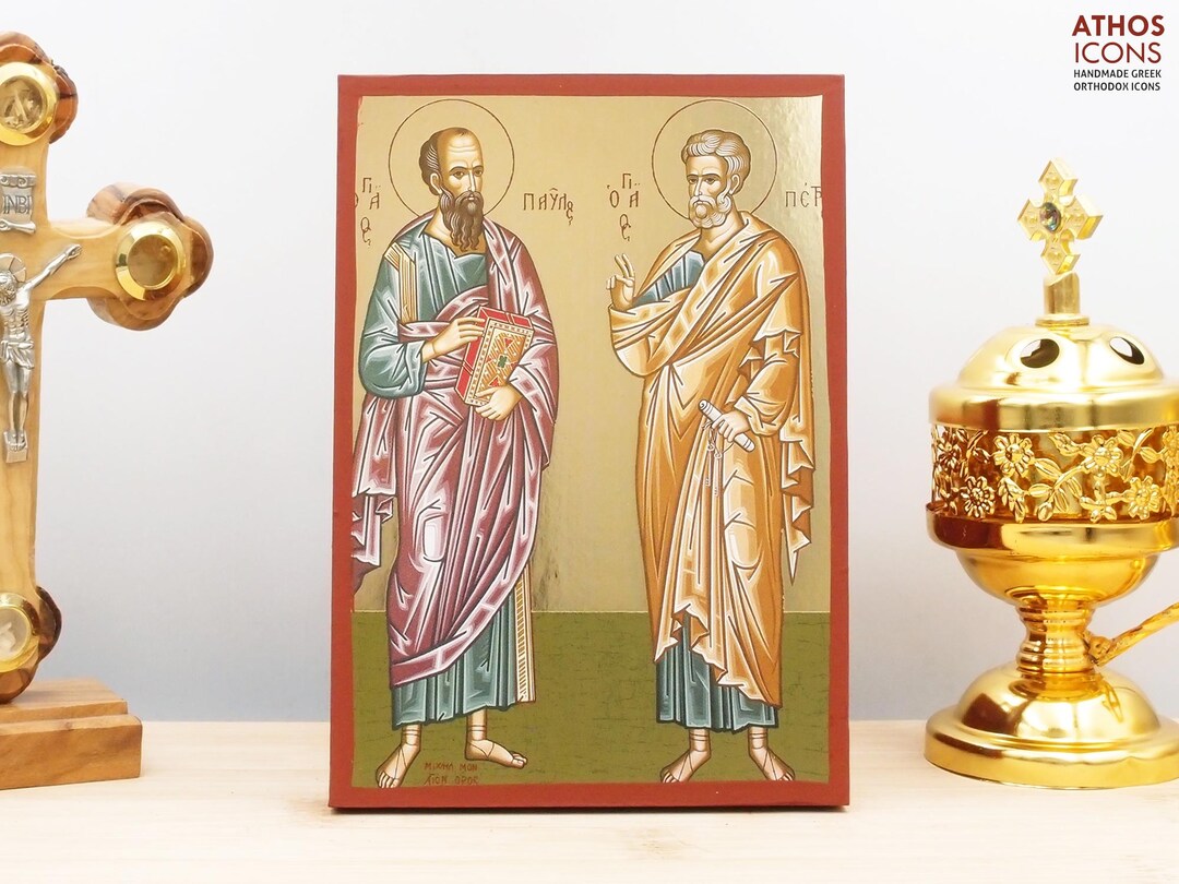 Saints Apostles Paul and Peter Icon Handmade Greek Orthodox Byzantine ...