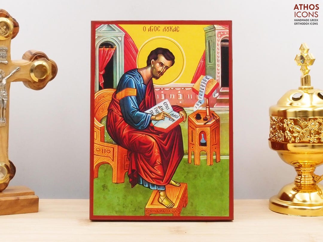 Saint Apostle Luke Manuscript Icon Handmade Greek Orthodox Byzantine ...