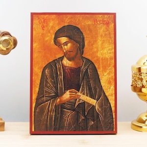Saint James brother of Jesus, Wooden Handmade Icon Greek Premium Byzantine Style Wall Hanging on Wood Plaque Religious Theme