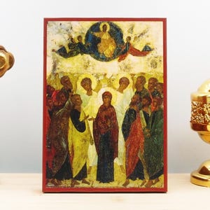 The Ascension of Jesus Christ to Heaven Old Style, Wooden Handmade Icon Greek Premium Byzantine Style Wall Hanging on Wood Plaque Religious