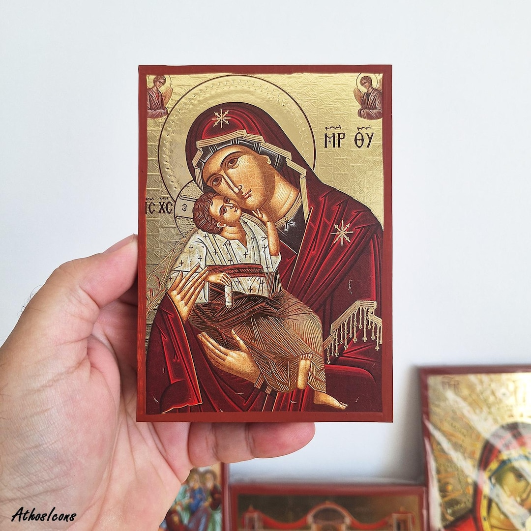 Virgin Mary Sweet Kiss glykophilousa With Jesus, Wooden Handmade Icon ...