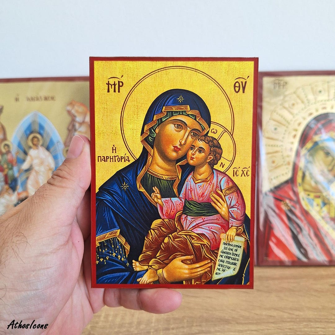 Holy Virgin Mary Sweet Kiss the Consolation With Jesus, Wooden Handmade ...