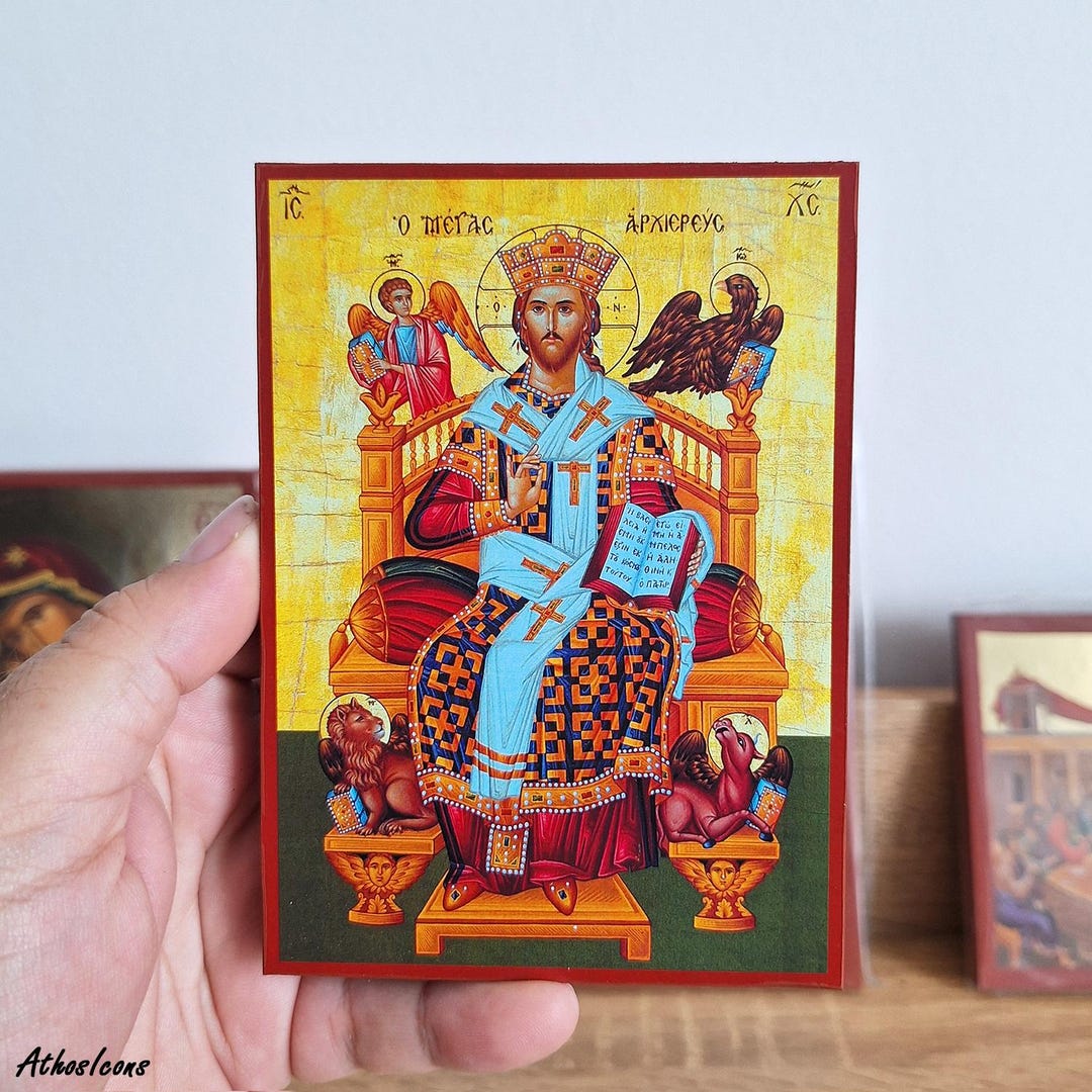 Jesus Christ the Great High Priest, Wooden Handmade Icon Greek Premium ...