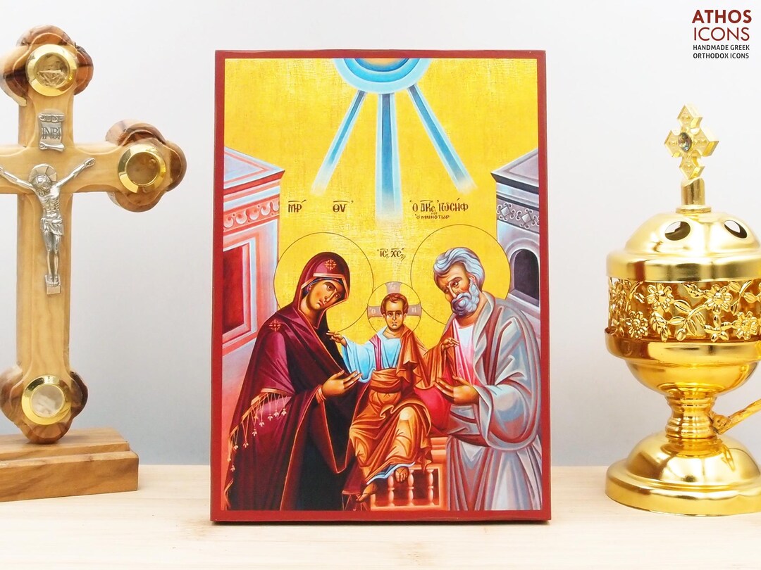 The Saint Holy Family Icon Handmade Greek Orthodox Byzantine Wooden ...