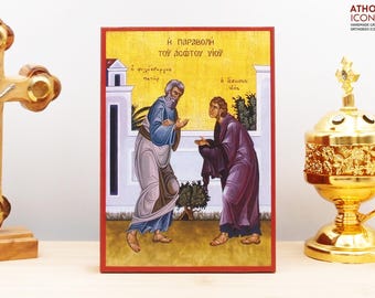 Parable of the Prodigal Son Icon Handmade Greek Orthodox Byzantine Wooden Wall Art Christian Religious Gift Home Decor