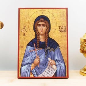 Saint Tatiana of Rome, Wooden Handmade Icon Greek Premium Byzantine Style Wall Hanging on Wood Plaque