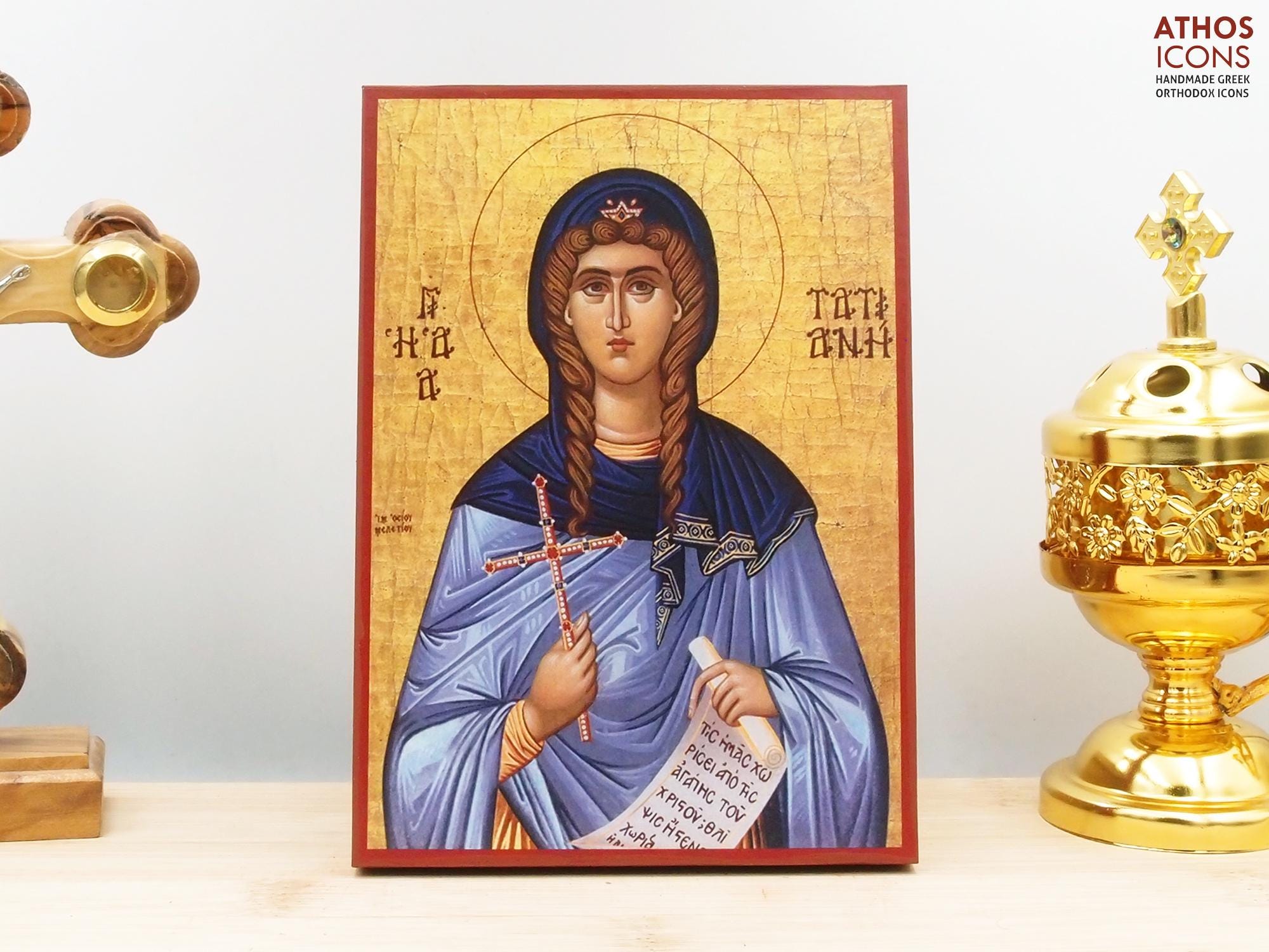 Médaille Sainte Tatiana – Pendentif Orthodoxe, Bijou Chrétien émail Rouge