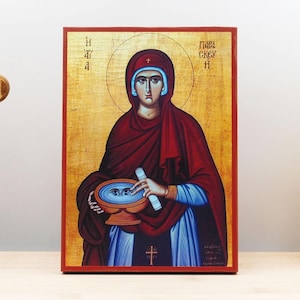 Saint Paraskevi of Rome, Wooden Handmade Icon Greek Premium Byzantine Style Wall Hanging on Wood Plaque