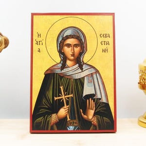Saint Sebastiane the Martyr, Wooden Handmade Icon Greek Premium Byzantine Style Wall Hanging on Wood Plaque