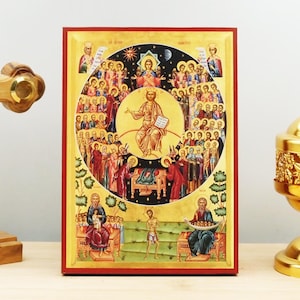 Feast of All Saints, Wooden Handmade Icon Greek Premium Byzantine Style Wall Hanging on Wood Plaque Religious Theme