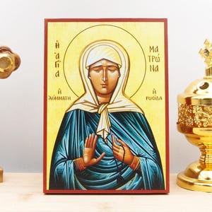 Saint Matrona Nikonova the Wonderworker of Moscow, Wooden Handmade Icon Greek Premium Byzantine Style Wall Hanging on Wood Plaque
