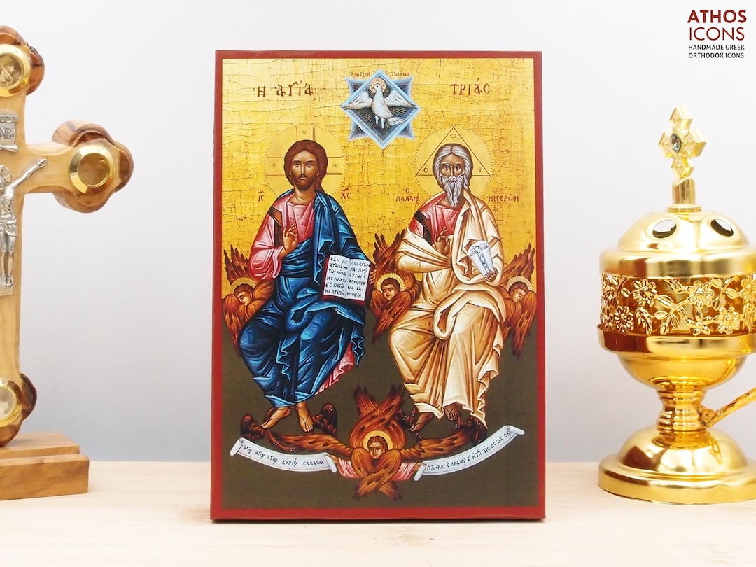 Holy Trinity Icon Handmade Greek Orthodox Byzantine Wooden Wall Art ...