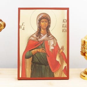 Saint Kyriaki the Great Martyr, Wooden Handmade Icon with  Gold Foil Greek Premium Byzantine Style Wall Hanging Religious Theme