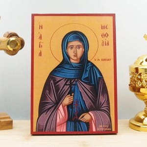 Saint Methodia of Kimolos, Wooden Handmade Icon Greek Premium Byzantine Style Wall Hanging on Wood Plaque