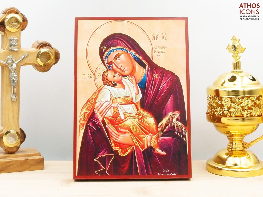 Holy Virgin Mary Sweet Kiss Glykophilousa Icon Handmade Greek Orthodox ...
