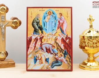 The Transfiguration "Metamorphosis" of Jesus Christ, Wooden Handmade Icon Greek Premium Byzantine Style Wall Hanging on WoodPlaque Religious