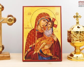 Virgin Mary the Healer with Jesus Icon Handmade Greek Orthodox Byzantine Wooden Wall Art Christian Religious Gift Home Decor