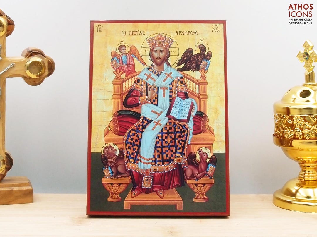 Jesus Christ the Great High Priest, Wooden Handmade Icon Greek Premium ...