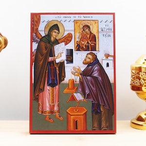 The Miracle of Axion Esti, Wooden Handmade Icon Greek Premium Byzantine Style Wall Hanging on Wood Plaque Religious Theme