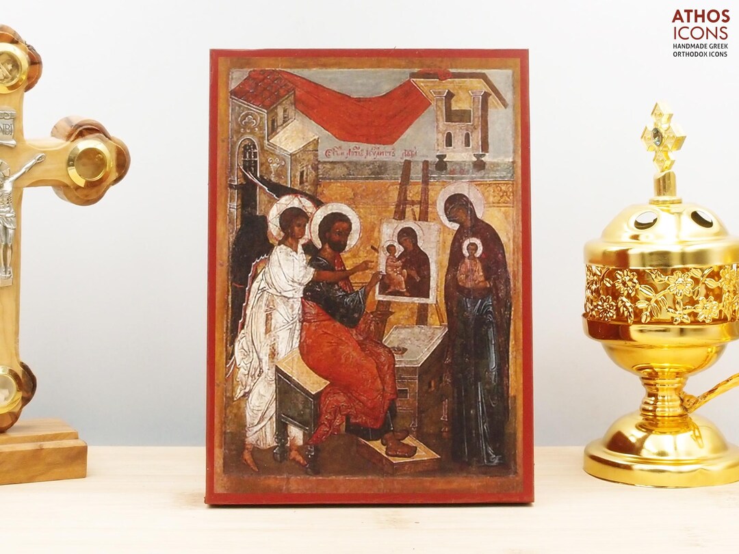Saint Apostle Luke Fresco Icon Handmade Greek Orthodox Byzantine Wooden ...