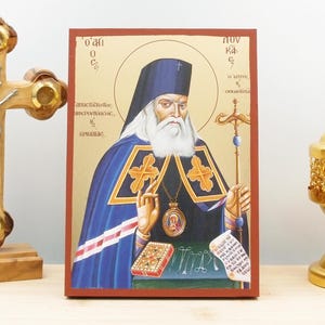 Saint Luke the Physician, Wooden Handmade Icon with  Gold Foil Greek Premium Byzantine Style Wall Hanging Religious Theme