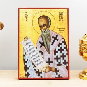 Saint Alexander of Constantinople, Wooden Handmade Icon Greek Premium Byzantine Style Wall Hanging on Wood Plaque
