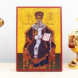 Saint Parthenius Bishop of Lampsacus, Wooden Handmade Icon Greek Premium Byzantine Style Wall Hanging on Wood Plaque Religious Theme